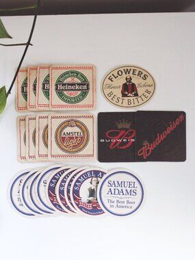Vintage Beer Coaster Lot Heineken Budweiser Samuel Adams Bar Decor Brewiana